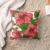 赤いハイビスカスの水の色パターン クッション (ブランケット)