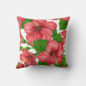 赤いハイビスカスの水の色パターン クッション (裏面)