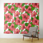 赤いハイビスカスの水の色パターン タペストリー (インサイチュ(横))
