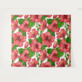 赤いハイビスカスの水の色パターン タペストリー (正面(横))