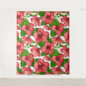 赤いハイビスカスの水の色パターン タペストリー (正面)