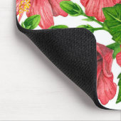 赤いハイビスカスの水の色パターン マウスパッド (コーナー)