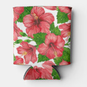 赤いハイビスカスの水の色パターン 缶クーラー (正面)