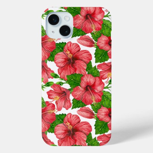 赤いハイビスカスの水の色パターン Case-Mate iPhoneケース (裏面)