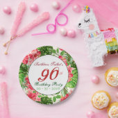 赤いハイビスカスの第90誕生会の紙皿 ペーパープレート (パーティー)