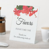 赤いハイビスカスの結婚式看板プチギフト 台座サイン (インサイチュ)