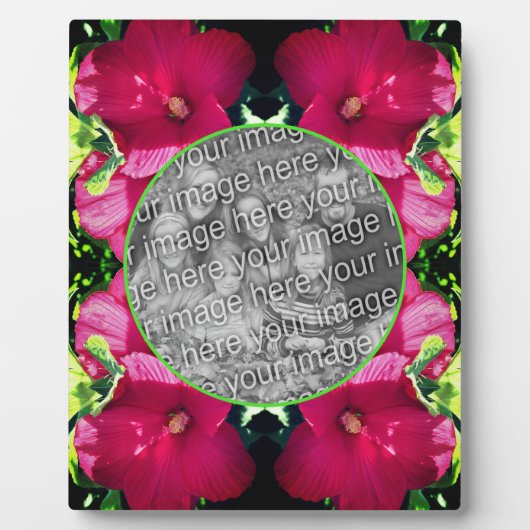 赤いハイビスカスの花あなたの写真を追加 フォトプラーク (正面)