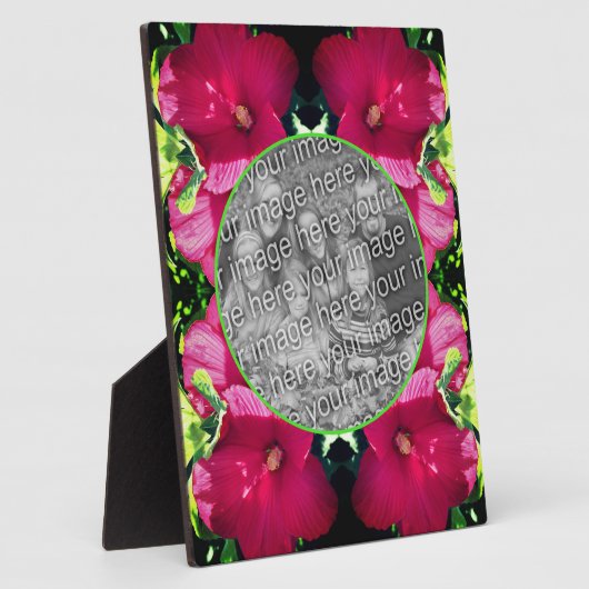 赤いハイビスカスの花あなたの写真を追加 フォトプラーク (側面)