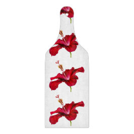 赤いハイビスカスの花の横から見た図 カッティングボード