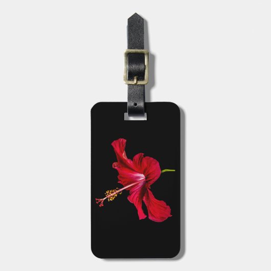 赤いハイビスカスの花の横姿 ラゲッジタグ (正面縦)