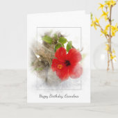 赤いハイビスカスの花の祖母の誕生日 カード (黄色い花)