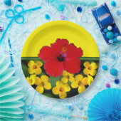 赤いハイビスカスの花の花束 ペーパープレート (パーティー)