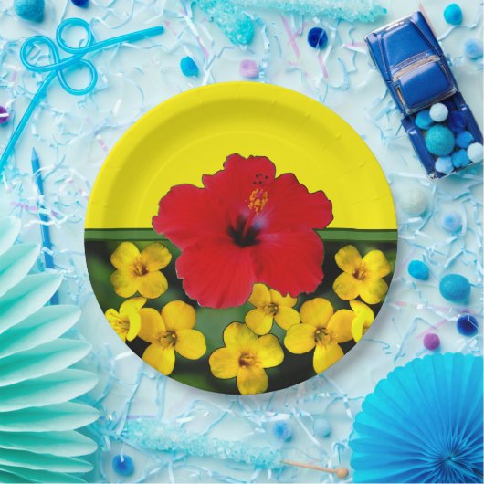 赤いハイビスカスの花の花束 ペーパープレート (パーティー)