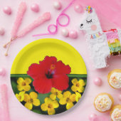 赤いハイビスカスの花の花束 ペーパープレート (パーティー)