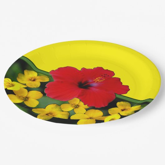 赤いハイビスカスの花の花束 ペーパープレート (アングル)