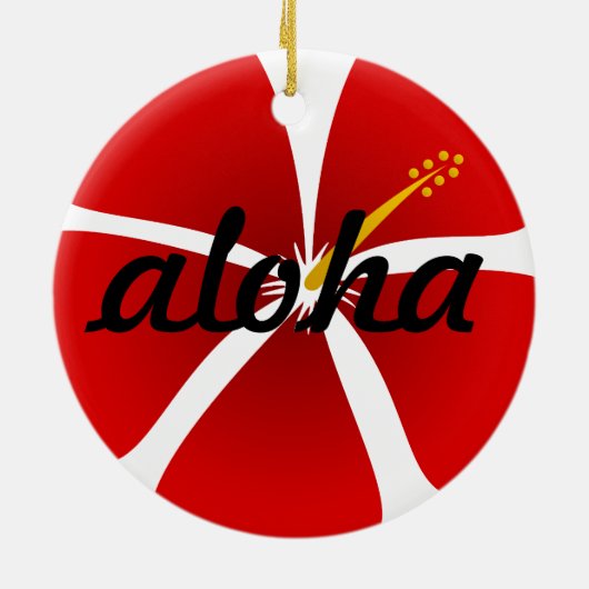 赤いハイビスカスの花アロハのクリスマス装飾品 セラミックオーナメント (裏面)