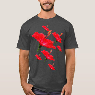 赤いハイビスカスの花模様 Tシャツ