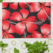 赤いハイビスカスの花 キッチンタオル (折り畳み)