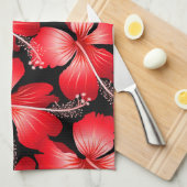 赤いハイビスカスの花 キッチンタオル (四つ折り)
