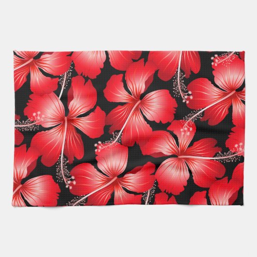 赤いハイビスカスの花 キッチンタオル (横)
