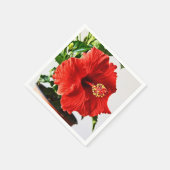 赤いハイビスカスの花 スタンダードカクテルナプキン (角)