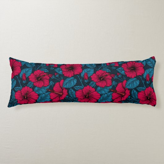 赤いハイビスカスの花 ボディピロー (正面)