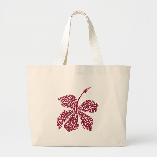 赤いハイビスカスの花 ラージトートバッグ (正面)