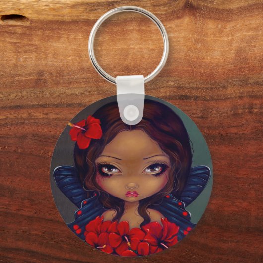 「赤いハイビスカスフェアリー」キーチェーン キーホルダー (正面)