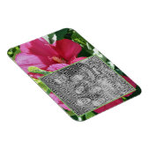 赤いハイビスカスフラワーフレームあなたの写真を追加 マグネット (右側)