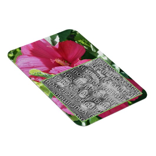 赤いハイビスカスフラワーフレームあなたの写真を追加 マグネット (右側)