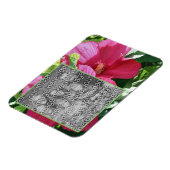 赤いハイビスカスフラワーフレームあなたの写真を追加 マグネット (左側)