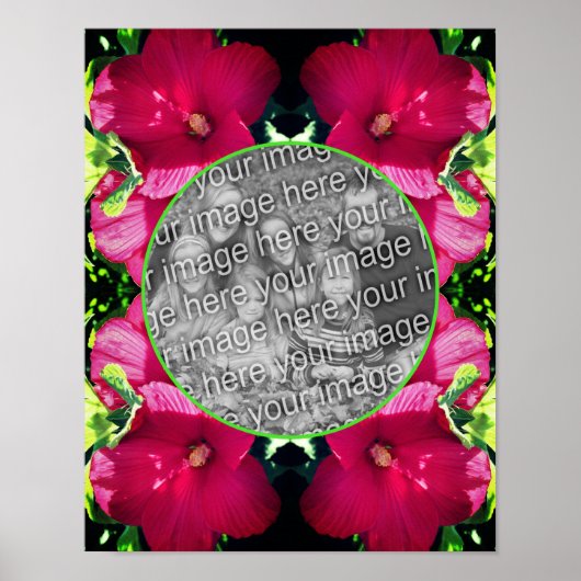 赤いハイビスカスフラワーフレーム自分の写真を追加 ポスター (正面)
