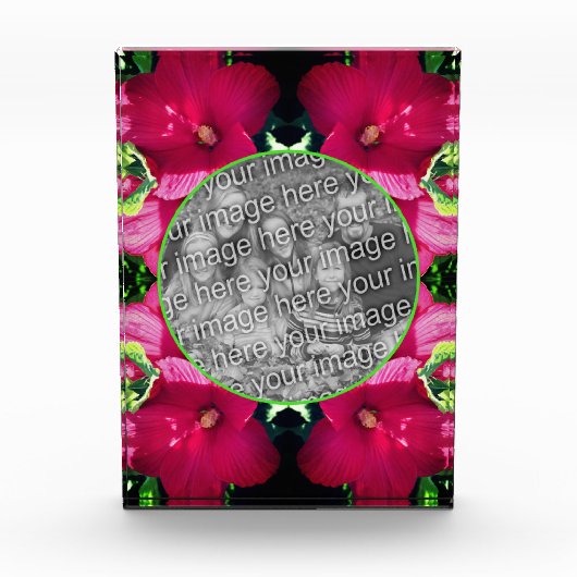 赤いハイビスカスフラワーフレーム フォトブロック (正面)