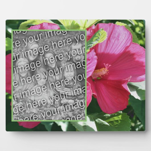 赤いハイビスカスフラワー自分の写真を追加 フォトプラーク (正面)