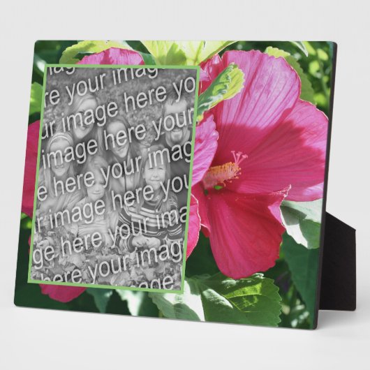 赤いハイビスカスフラワー自分の写真を追加 フォトプラーク (側面)