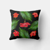 赤いハイビスカスフラワー&パーム離れズオンブラック クッション (裏面)