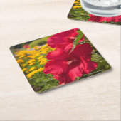 赤いハイビスカス スクエアペーパーコースター (アングル)