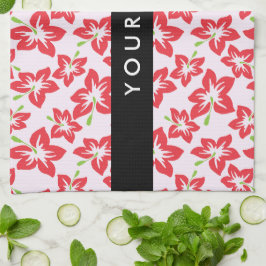 赤いハイビスカス、赤い花、あなたの名前 キッチンタオル