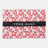 赤いハイビスカス、赤い花、あなたの名前 キッチンタオル (横)