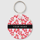 赤いハイビスカス、赤い花、あなたの名前 キーホルダー (正面)