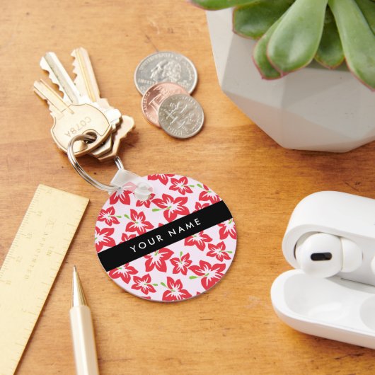 赤いハイビスカス、赤い花、あなたの名前 キーホルダー (デスク)