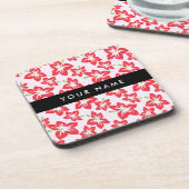 赤いハイビスカス、赤い花、あなたの名前 コースター (左側)