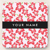 赤いハイビスカス、赤い花、あなたの名前 コースター (正面)