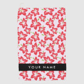 赤いハイビスカス、赤い花、あなたの名前 ゴルフタオル (正面)