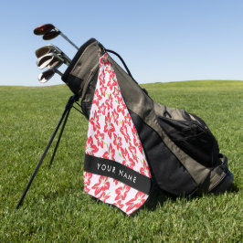 赤いハイビスカス、赤い花、あなたの名前 ゴルフタオル