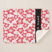 赤いハイビスカス、赤い花、あなたの名前 シェルパブランケット (正面(横))