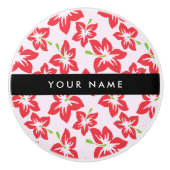 赤いハイビスカス、赤い花、あなたの名前 セラミックノブ (正面)