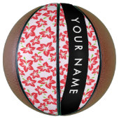 赤いハイビスカス、赤い花、あなたの名前 バスケットボール (縦)