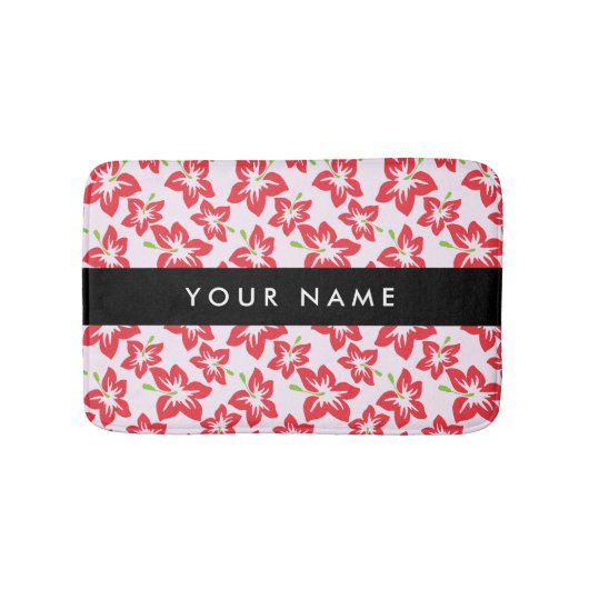 赤いハイビスカス、赤い花、あなたの名前 バスマット (正面)