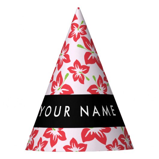 赤いハイビスカス、赤い花、あなたの名前 パーティーハット (正面)